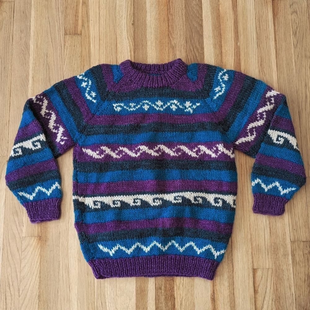 Vintage Blue Purple and white Abstract Crewneck Sweater Unisex